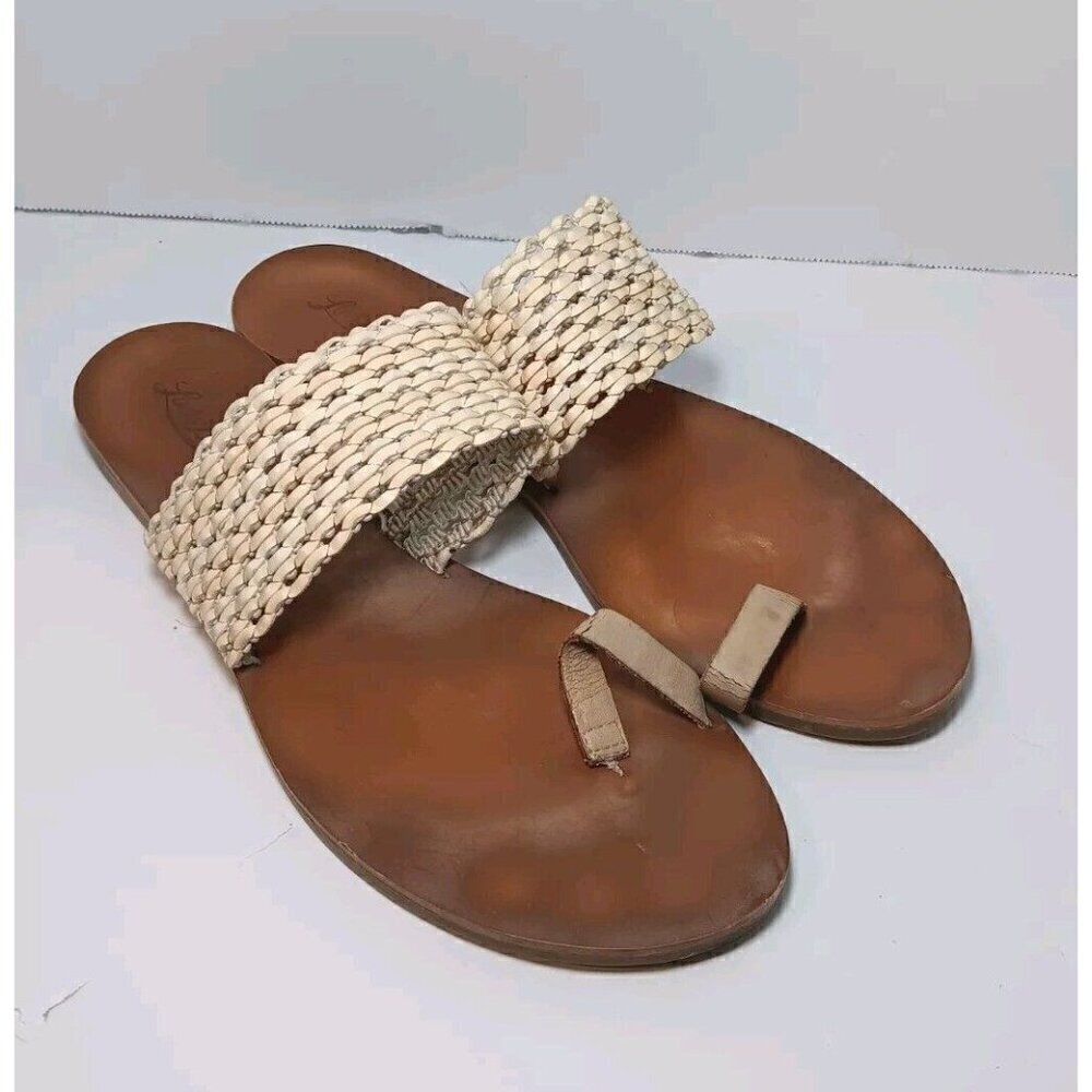 Lucky Brand Leather Baheeti Beige Summer Slide Sandal